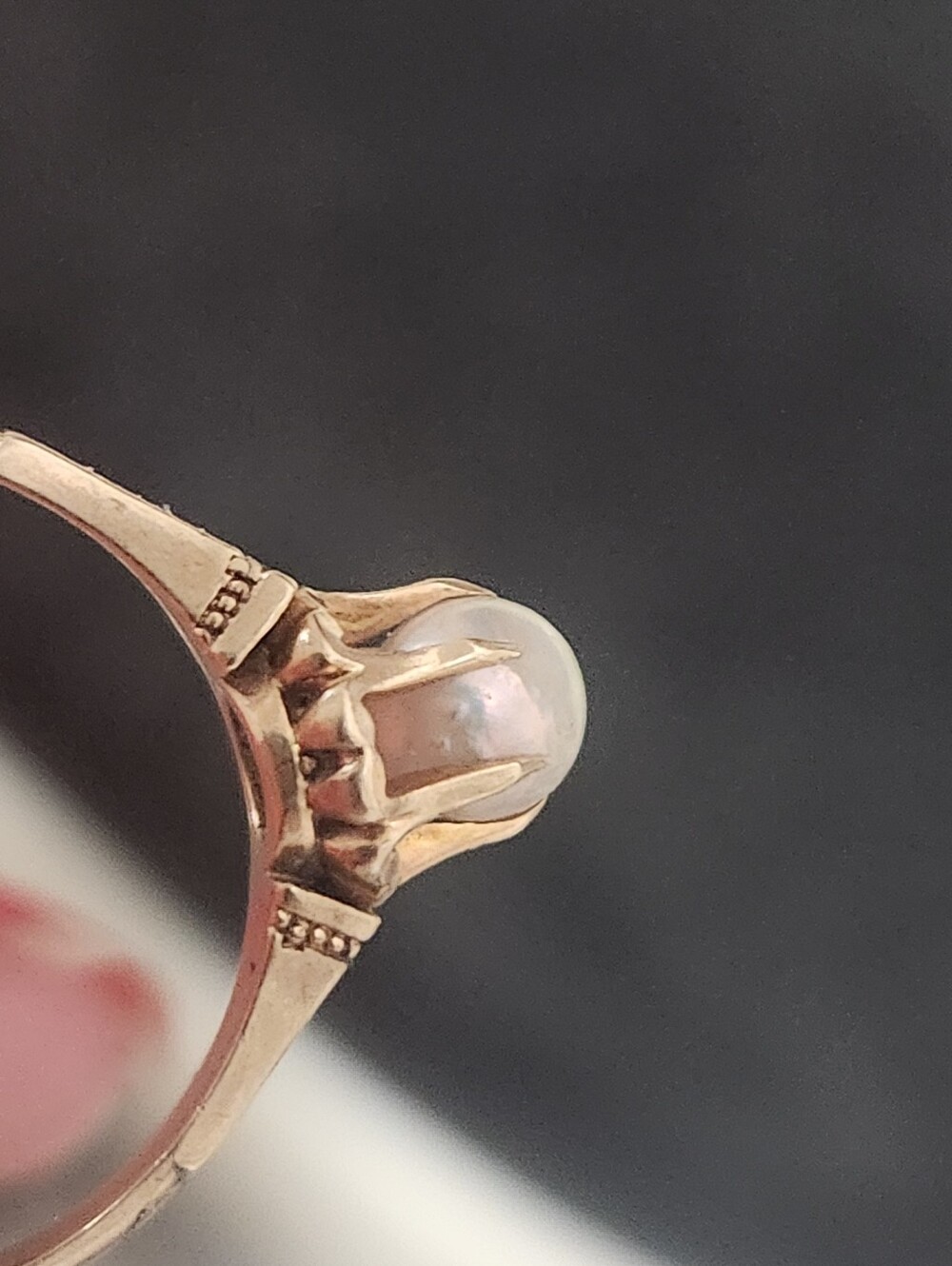 Antique 14k ylw gold Edwardian 6-prong buttercup setting natural pearl ring - Picture 8 of 16